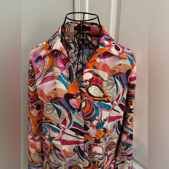 ETCETERA Multicolored Long Sleeve Silk Blouse Size 6 - Picture 2 of 6